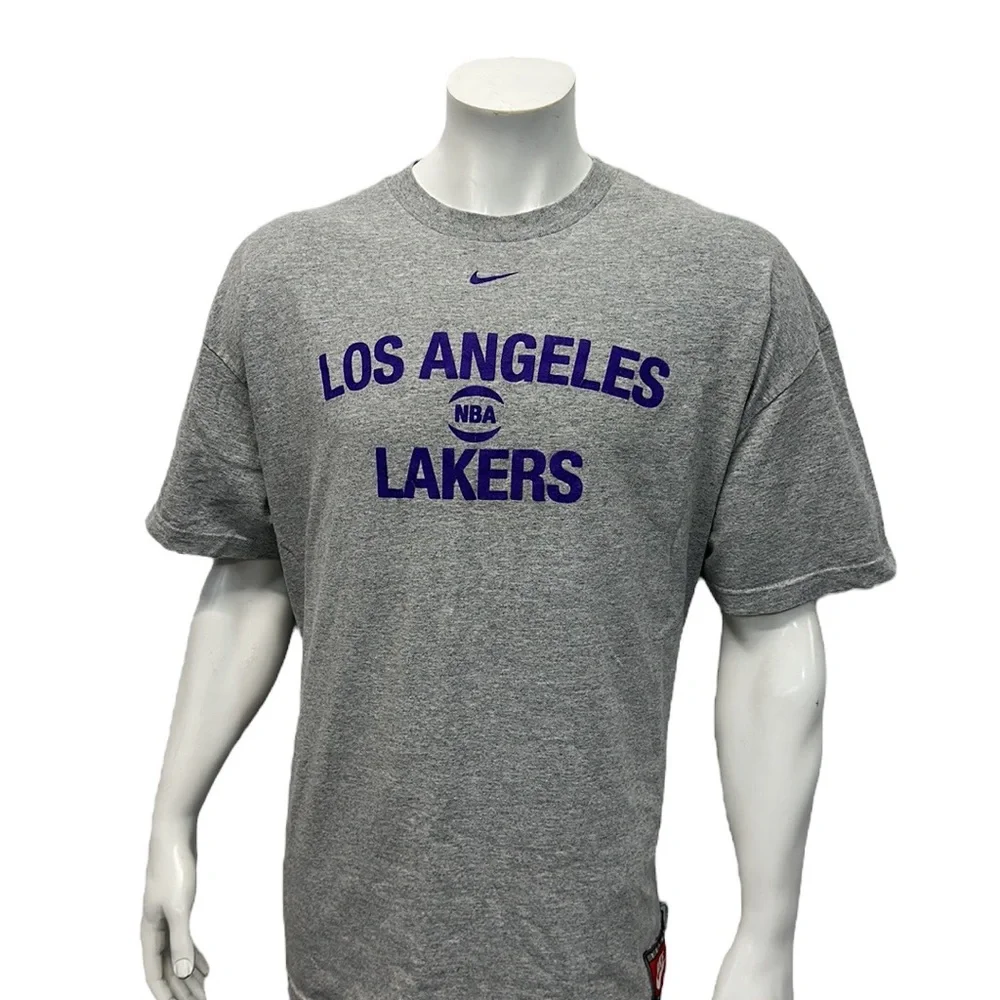Vintage Nike Team Los Angeles Lakers Center Check #61 Gray Purple T-Shirt Tee XL
